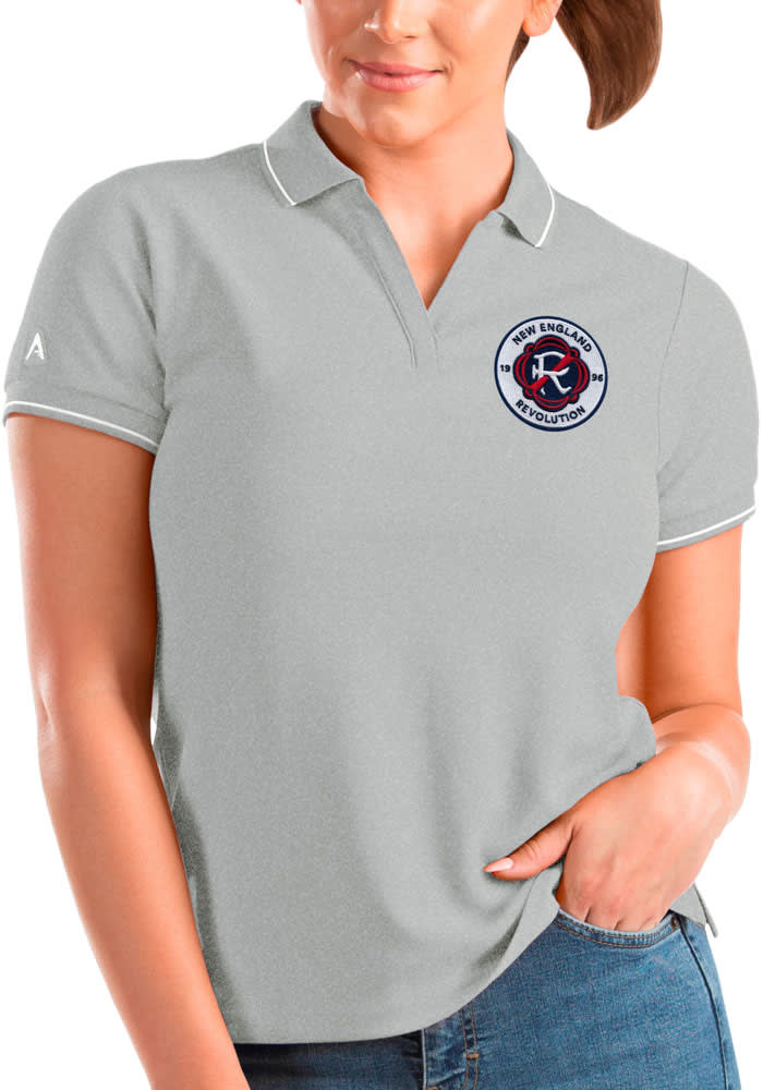 Antigua New England Revolution Womens Grey Affluent Short Sleeve Polo Shirt
