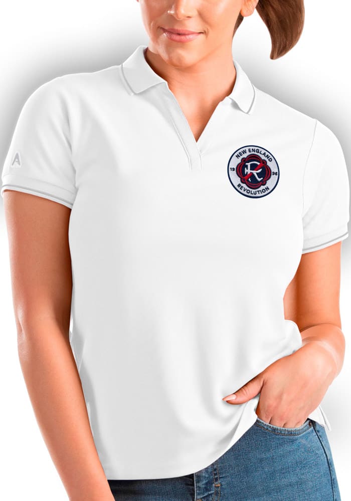 Antigua New England Revolution Womens White Affluent Short Sleeve Polo Shirt