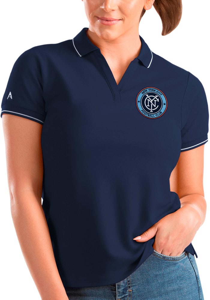 Antigua New York City FC Womens Navy Blue Affluent Short Sleeve Polo Shirt