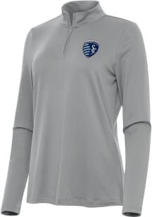 Antigua Sporting Kansas City Womens Grey Reprocess Recycled Qtr Zip