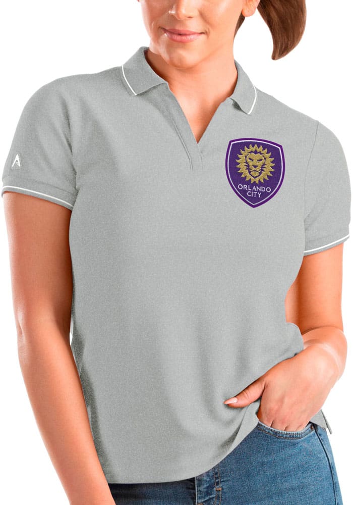 Antigua Orlando City SC Womens Grey Affluent Short Sleeve Polo Shirt