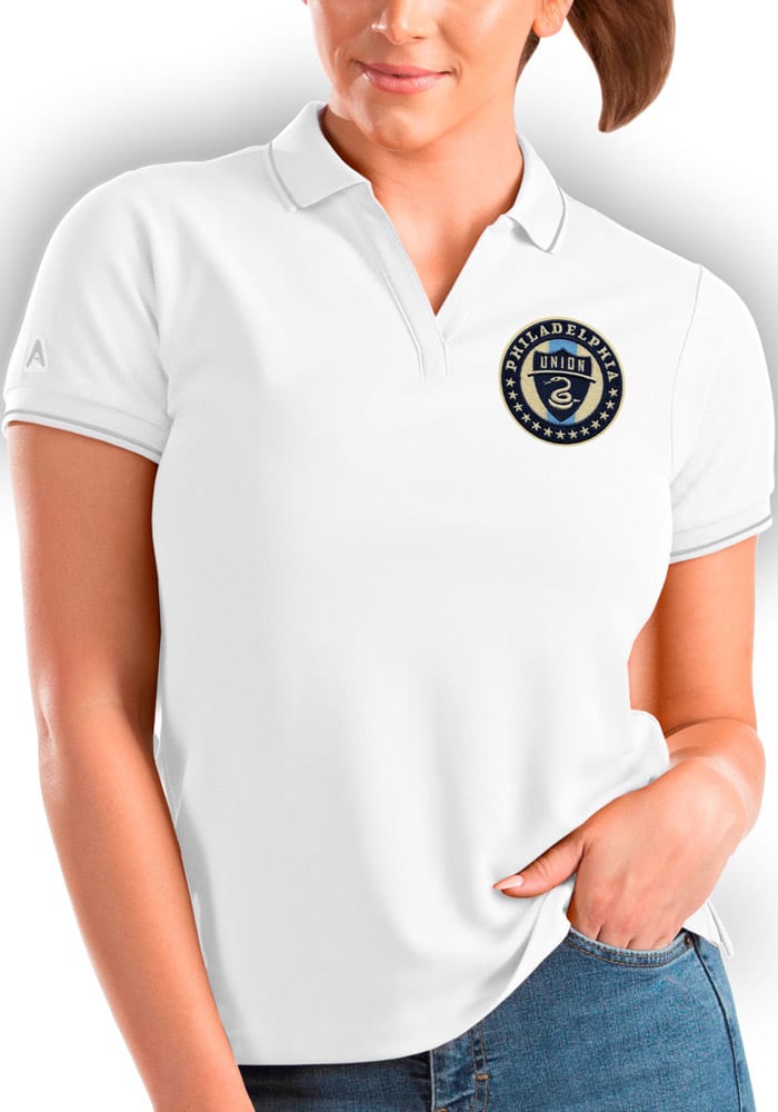 Antigua Philadelphia Union Womens White Affluent Short Sleeve Polo Shirt