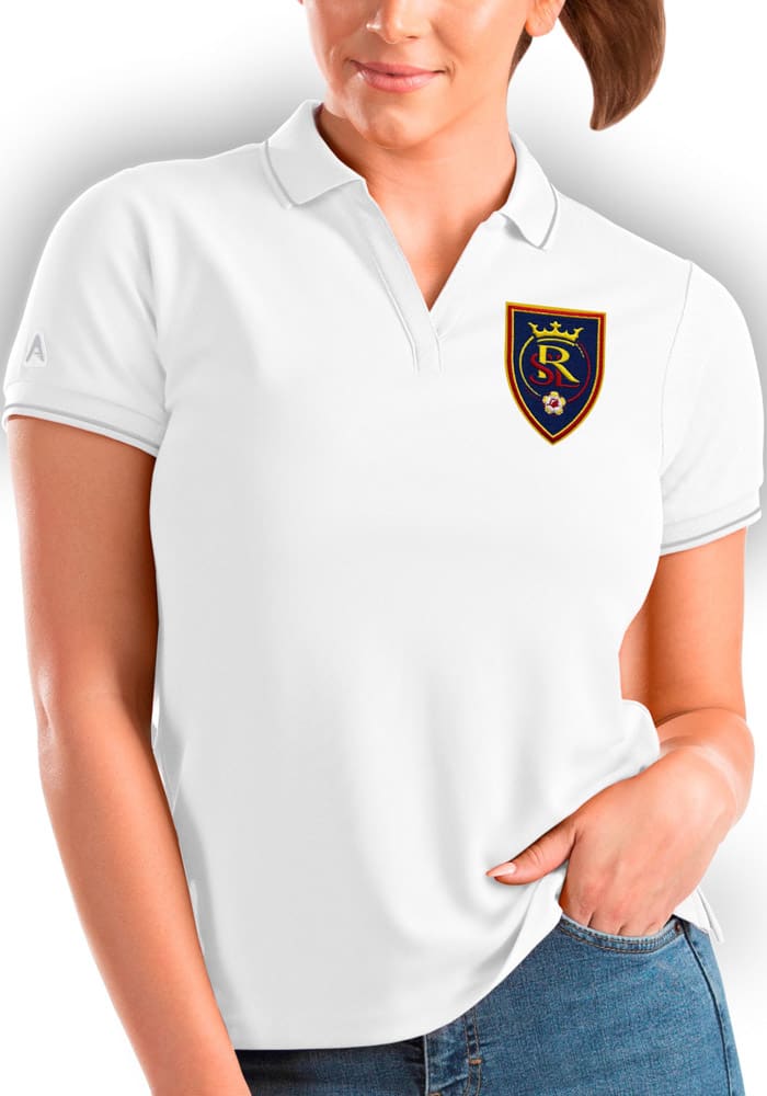Antigua Real Salt Lake Womens White Affluent Short Sleeve Polo Shirt