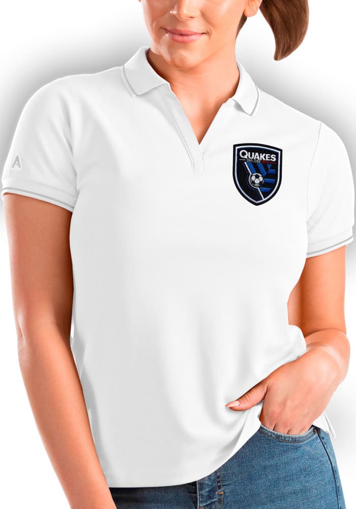 Antigua San Jose Earthquakes Womens White Affluent Short Sleeve Polo Shirt