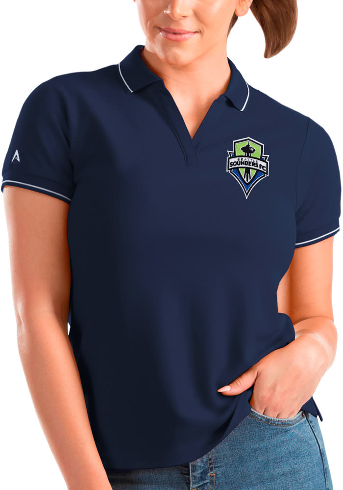 Antigua Seattle Sounders FC Womens Navy Blue Affluent Short Sleeve Polo Shirt