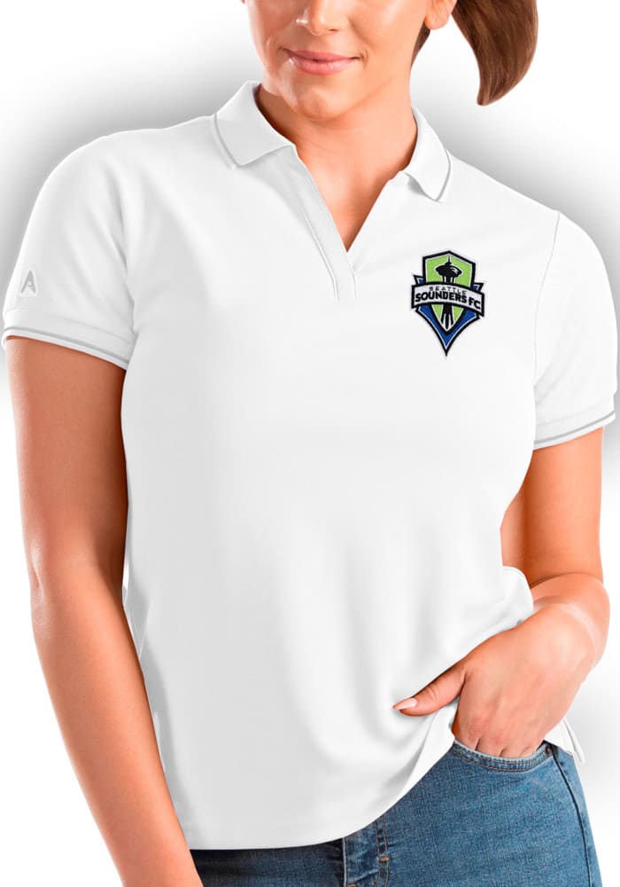 Antigua Seattle Sounders FC Womens White Affluent Short Sleeve Polo Shirt