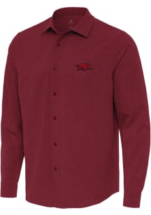 Antigua Arkansas Razorbacks Mens Cardinal Exposure Long Sleeve Dress Shirt