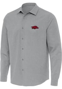 Antigua Arkansas Razorbacks Mens Grey Exposure Long Sleeve Dress Shirt