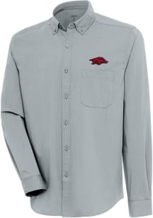 Antigua Arkansas Razorbacks Mens Grey Flight Long Sleeve Dress Shirt