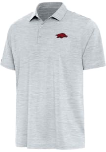 Antigua Arkansas Razorbacks Mens Grey Layout Short Sleeve Polo