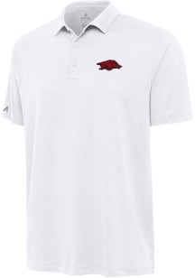 Antigua Arkansas Razorbacks Mens White Reprocess Recycled Short Sleeve Polo
