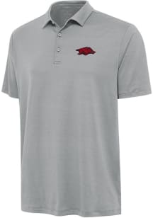 Antigua Arkansas Razorbacks Mens Grey Reprocess Recycled Short Sleeve Polo