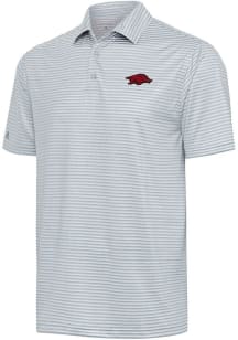 Antigua Arkansas Razorbacks Mens Grey Skills Short Sleeve Polo
