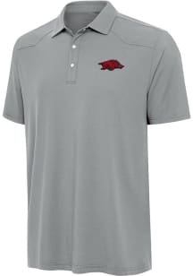 Antigua Arkansas Razorbacks Mens Grey Western Short Sleeve Polo