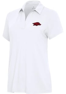 Antigua Arkansas Razorbacks Womens White Era Short Sleeve Polo Shirt