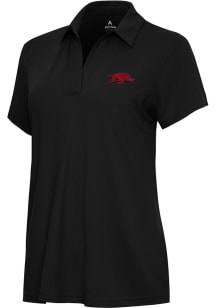 Antigua Arkansas Razorbacks Womens Black Era Short Sleeve Polo Shirt
