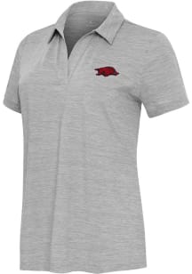 Antigua Arkansas Razorbacks Womens Grey Layout Short Sleeve Polo Shirt