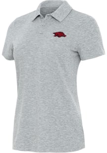 Antigua Arkansas Razorbacks Womens Grey Matter Short Sleeve Polo Shirt