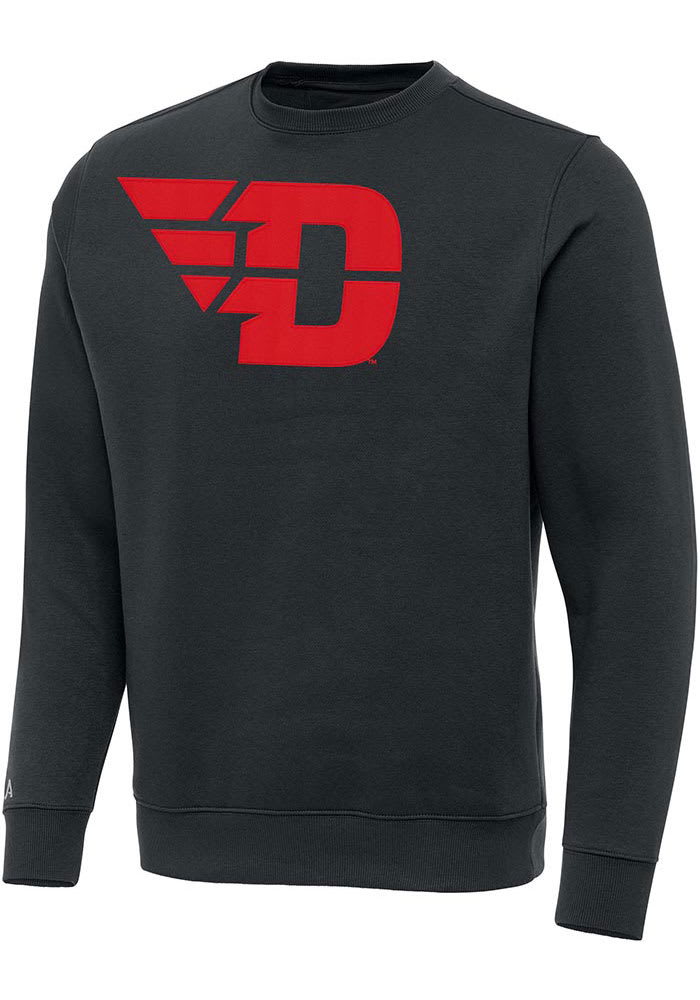 Antigua Dayton Flyers Mens Charcoal Full Front Victory Long Sleeve Crew Sweatshirt