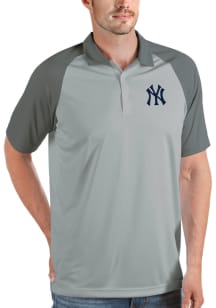 Antigua New York Yankees Mens Silver Nova Short Sleeve Polo
