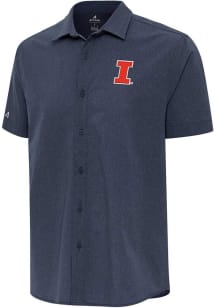 Mens Illinois Fighting Illini Navy Blue Antigua Activate Short Sleeve Dress Shirt