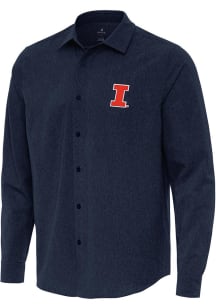 Mens Illinois Fighting Illini Navy Blue Antigua Exposure Long Sleeve Dress Shirt