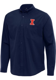 Mens Illinois Fighting Illini Navy Blue Antigua Flight Long Sleeve Dress Shirt