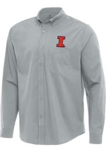 Mens Illinois Fighting Illini Grey Antigua Flight Long Sleeve Dress Shirt