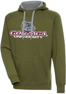 Antigua Gonzaga Bulldogs Mens Olive Full Front Victory Long Sleeve Hoodie