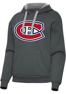 Antigua Montreal Canadiens Womens Charcoal Full Front Victory Hooded Sweatshirt