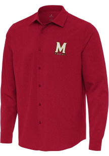 Mens Maryland Terrapins Red Antigua Exposure Long Sleeve Dress Shirt