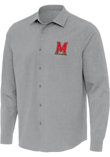 Mens Maryland Terrapins Grey Antigua Exposure Long Sleeve Dress Shirt