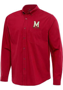 Mens Maryland Terrapins Red Antigua Flight Long Sleeve Dress Shirt