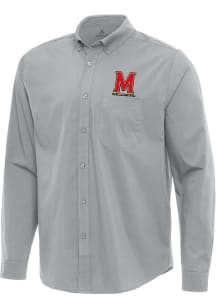 Mens Maryland Terrapins Grey Antigua Flight Long Sleeve Dress Shirt