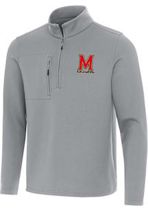 Antigua Maryland Terrapins Mens Grey Insider Long Sleeve Qtr Zip Pullover