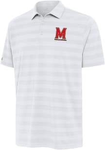 Mens Maryland Terrapins White Antigua Tunnel Short Sleeve Polo Shirt