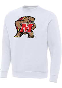 Antigua Maryland Terrapins Mens White Full Front Victory Long Sleeve Crew Sweatshirt