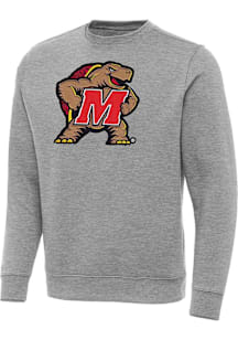 Antigua Maryland Terrapins Mens Grey Full Front Victory Long Sleeve Crew Sweatshirt