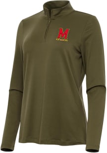 Womens Maryland Terrapins Olive Antigua Reprocess Recycled Qtr Zip