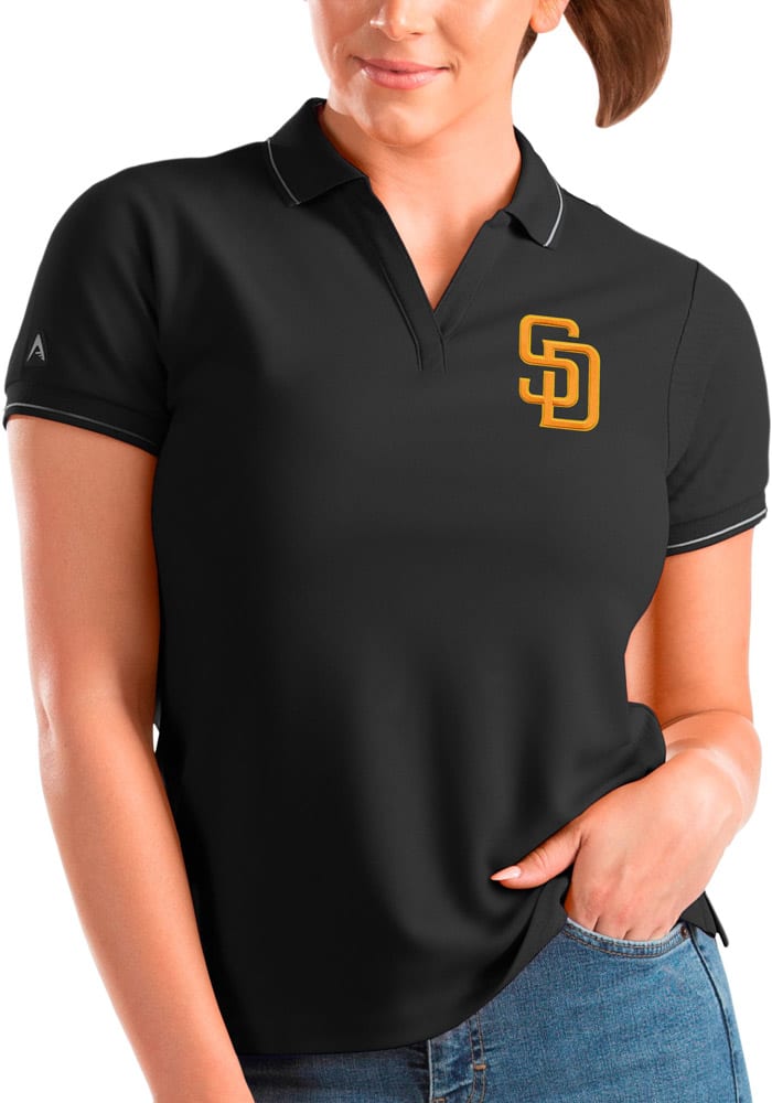 Antigua San Diego Padres Black par 3 Short Sleeve Polo, Black, 90 % Polyester / 10% SPANDEX, Size XL, Rally House