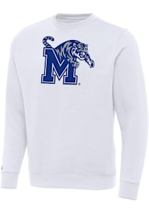 Antigua Memphis Tigers Mens White Full Front Victory Long Sleeve Crew Sweatshirt