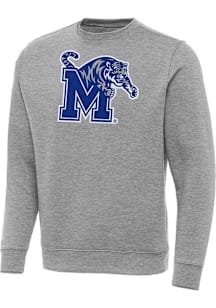 Antigua Memphis Tigers Mens Grey Full Front Victory Long Sleeve Crew Sweatshirt