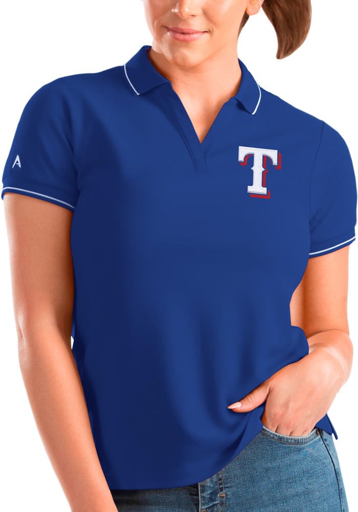 Antigua Texas Rangers Women's Blue Motivated Short Sleeve Polo Shirt, Blue, 90 % Polyester / 10% SPANDEX, Size XL, Rally House