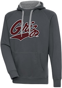 Antigua Montana Grizzlies Mens Charcoal Full Front Victory Long Sleeve Hoodie