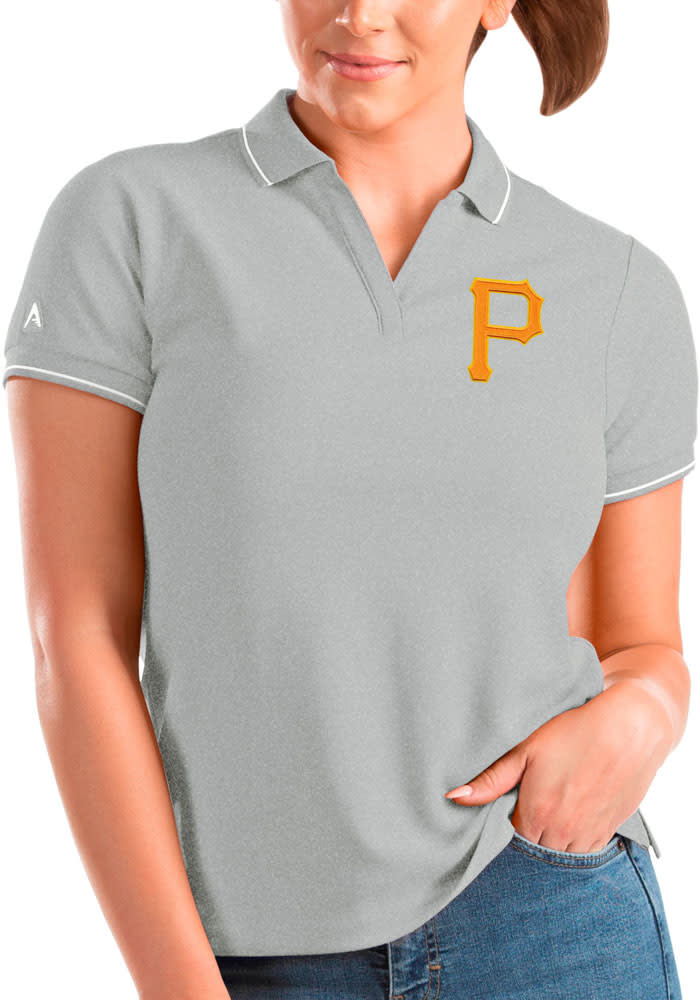 Antigua Pittsburgh Pirates Womens Grey Affluent Short Sleeve Polo Shirt