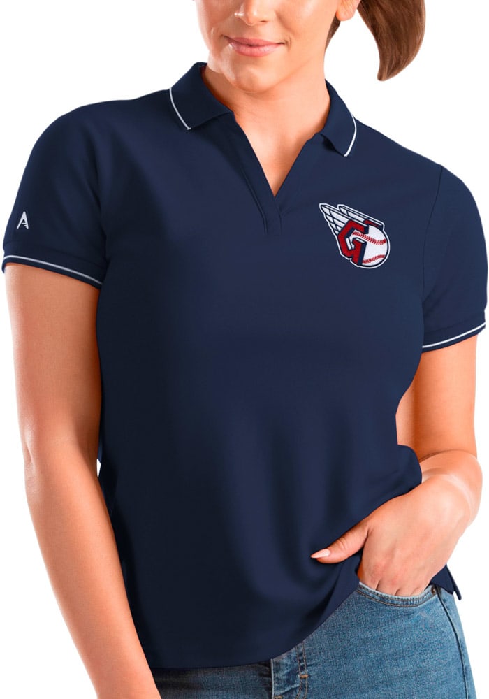 Antigua Cleveland Guardians Womens Navy Blue Affluent Short Sleeve Polo Shirt