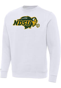 Antigua North Dakota State Bison Mens White Full Front Victory Long Sleeve Crew Sweatshirt