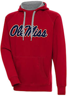 Antigua Ole Miss Rebels Mens Red Full Front Victory Long Sleeve Hoodie