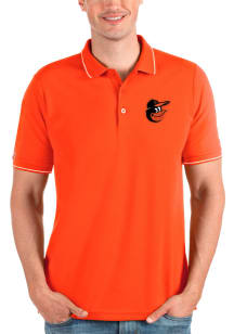 Antigua Baltimore Orioles Mens Orange Affluent Short Sleeve Polo