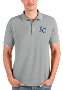 Antigua Kansas City Royals Mens Grey Affluent Short Sleeve Polo
